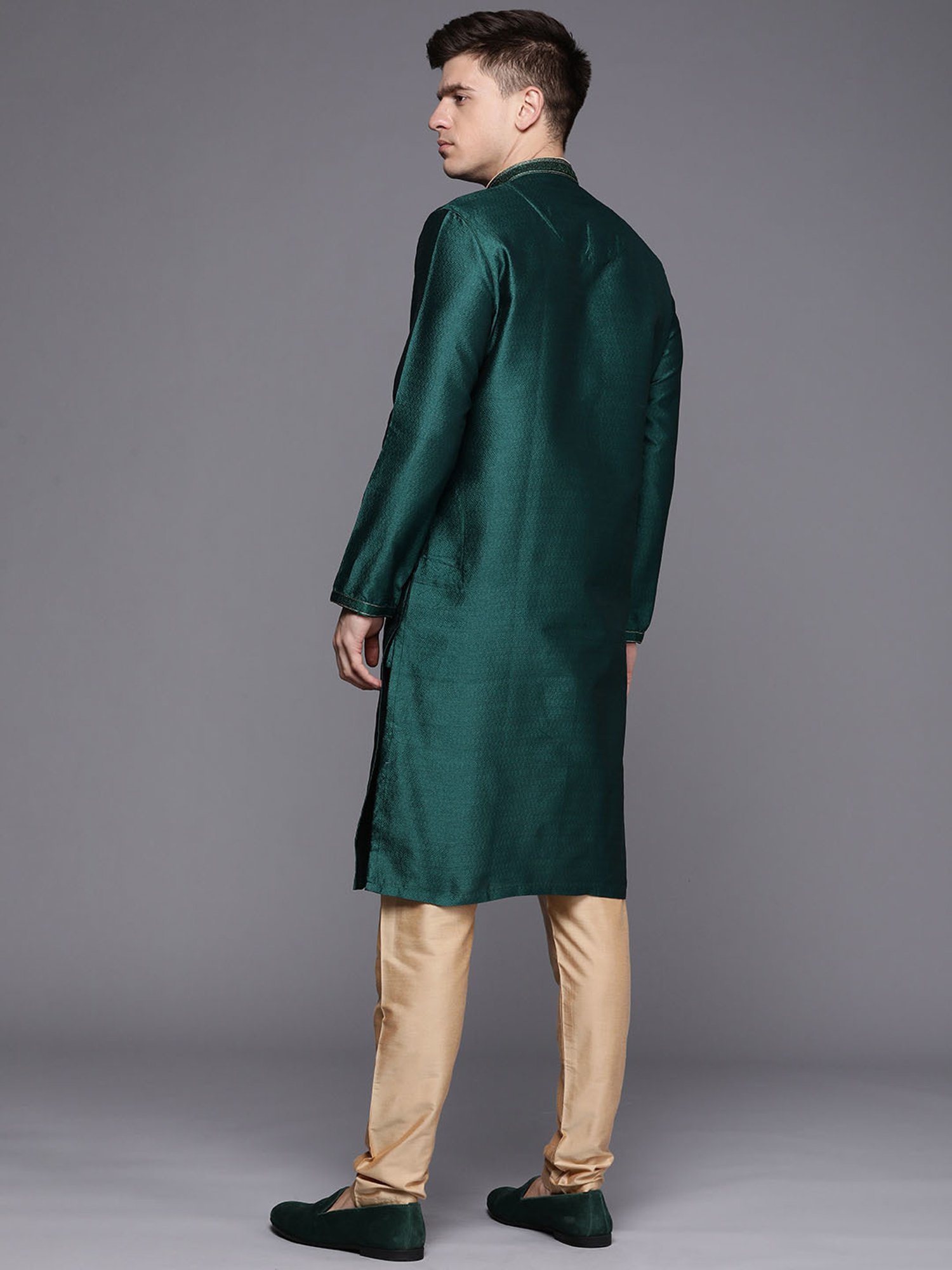 Manyavar Dark Green Regular Fit kurta with Churidar Set