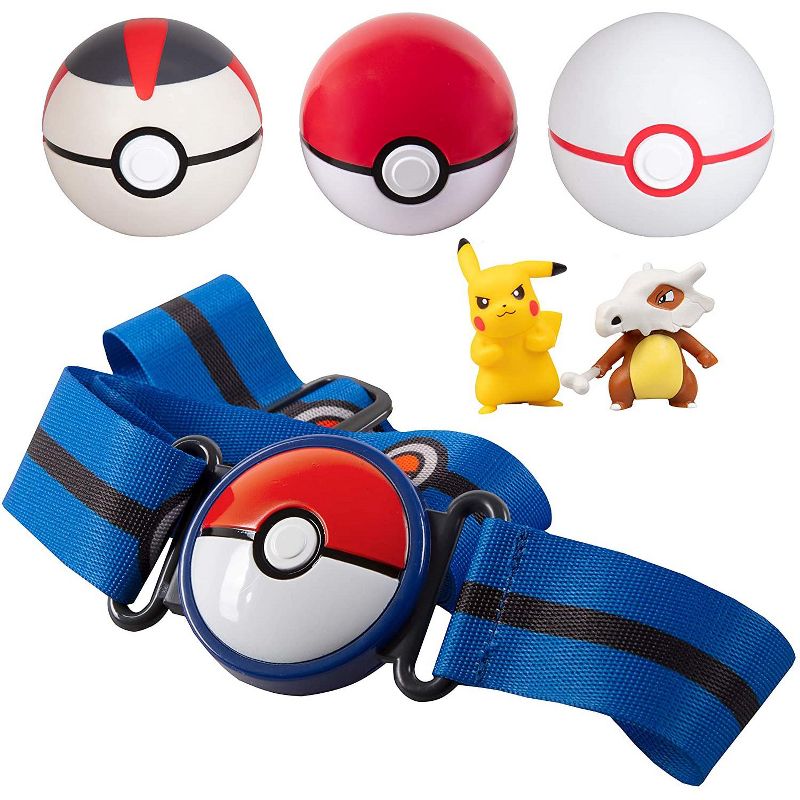 Jazwares Pokemon Clip 'N' Go Belt Set with 3 Poke Balls & 2 Figures - Includes Pikachu and Cubone