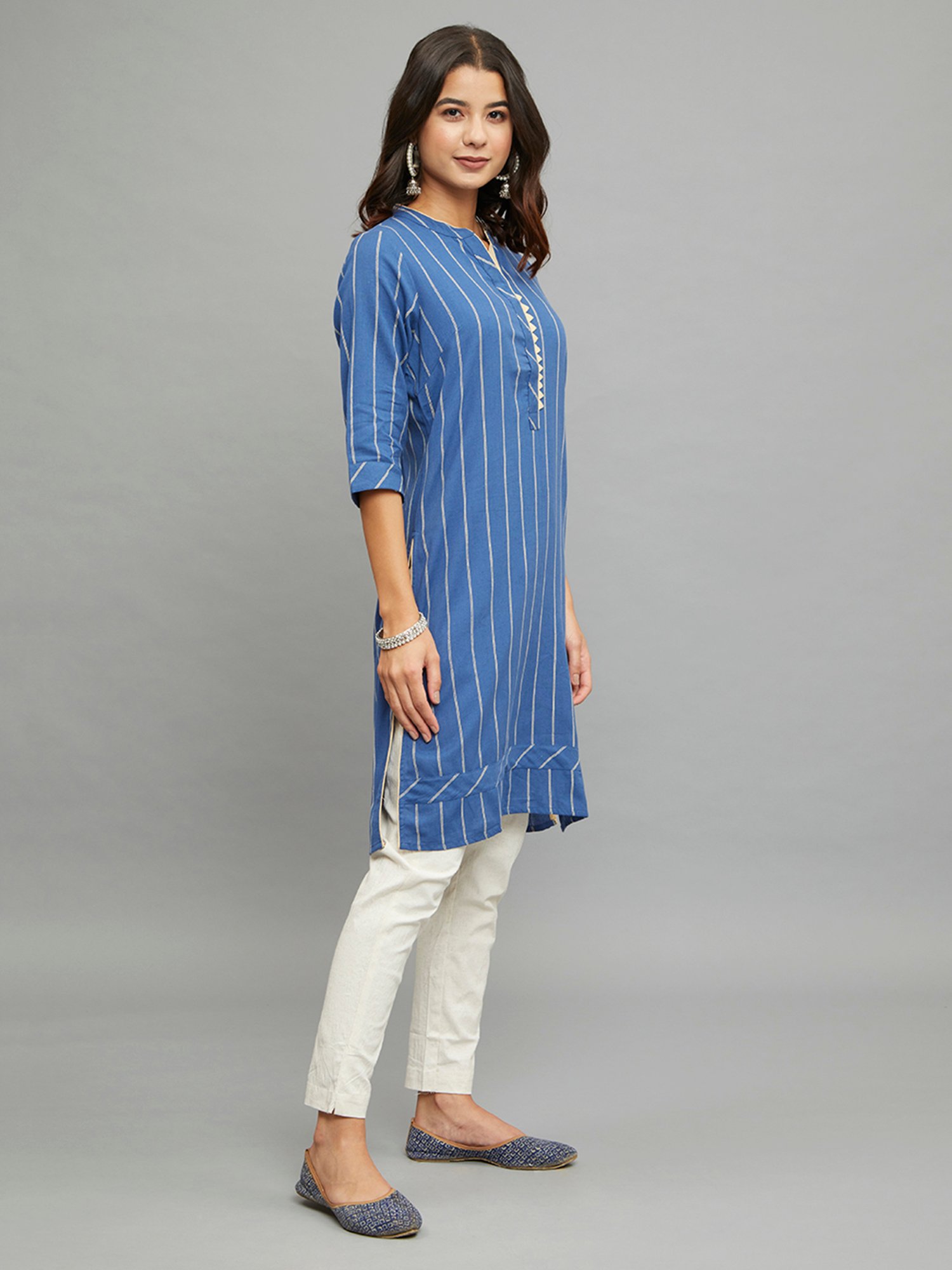 paislei Blue Stripes A Line Kurta