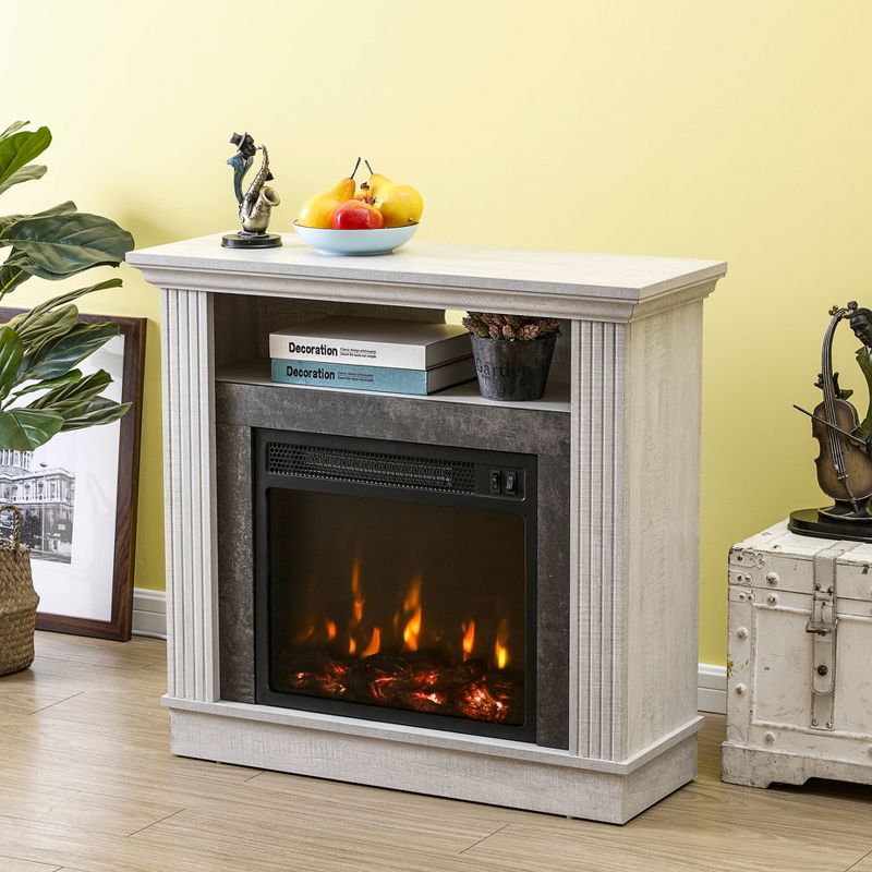 32" Freestanding Electric Fireplace Saw Cut Off White - Home Essentials