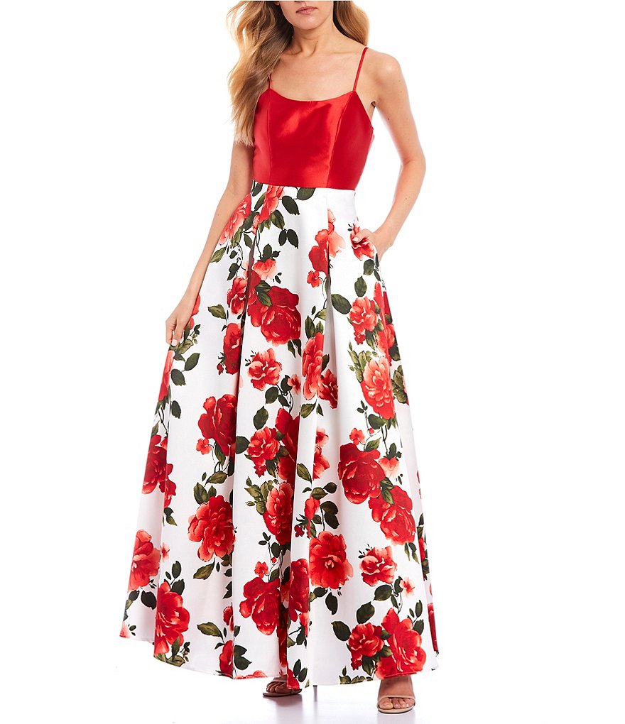 Sequin Hearts Lace-Up-Back Floral Skirt Ball Gown