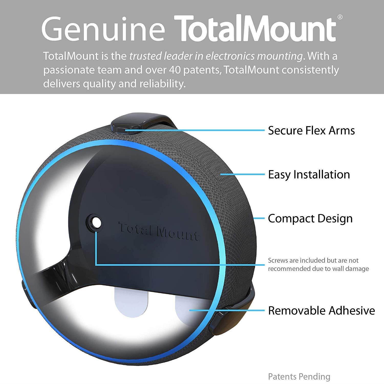 New - TotalMount Echo Dot (3rd Gen) Hole-Free Wall Mount (Black) - Eliminates Need to Drill Holes in Your Wall