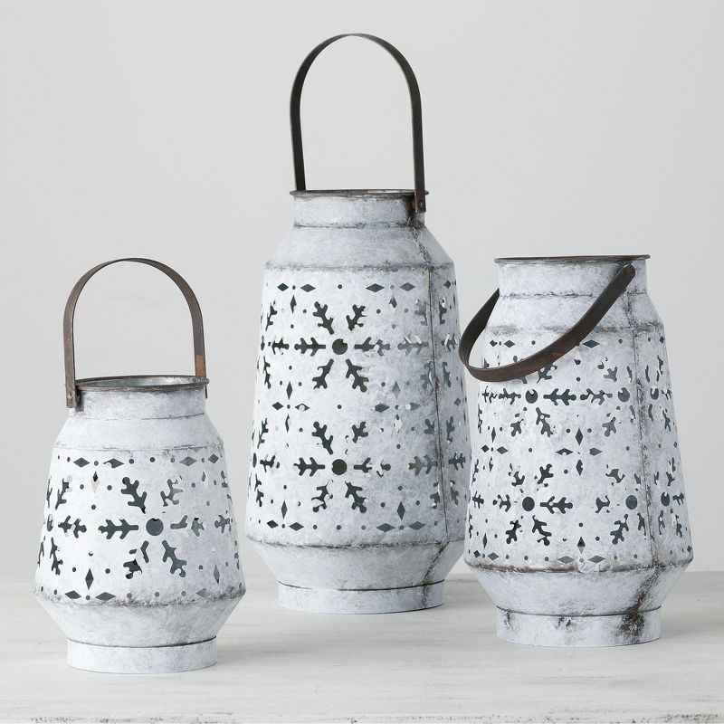 Sullivans Set of 3 Snowflake Lantern 14.75"H, 12.5"H & 8.5"H White