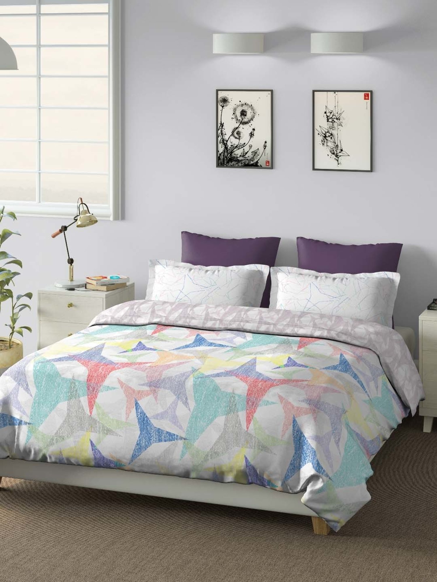 Maspar Purple 100% Cotton 200 TC Bed Sheet Set