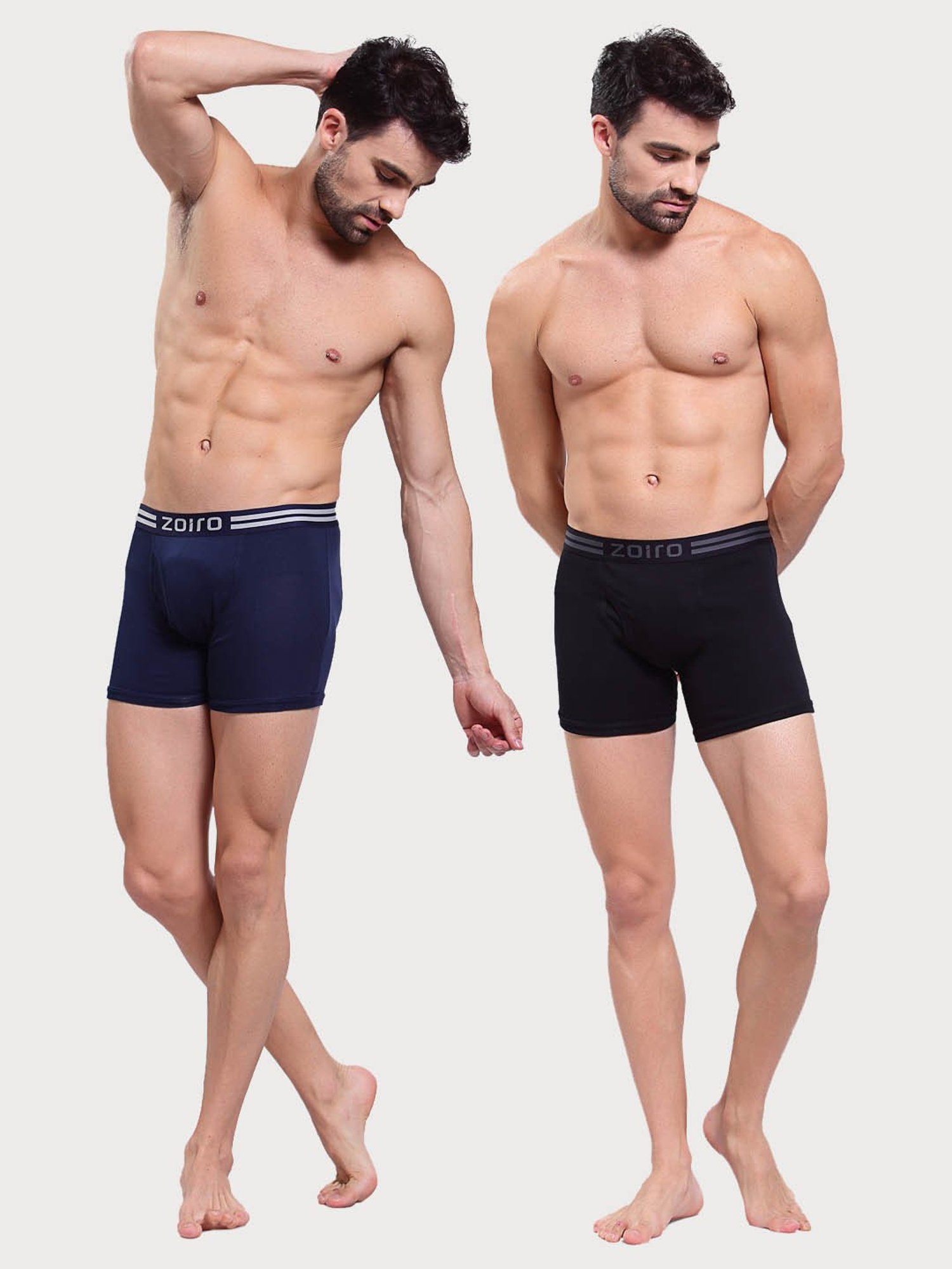 Zoiro Dark Denim & Black Cotton Regular Fit Trunks - Pack Of 2
