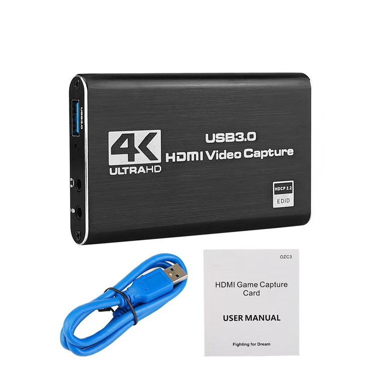 Audio Video Capture Card, HDMI USB3.0 4K 1080P 60fps Reliable Portable Video Converter for Game Streaming Live Broadcasts Video Recording(Black)