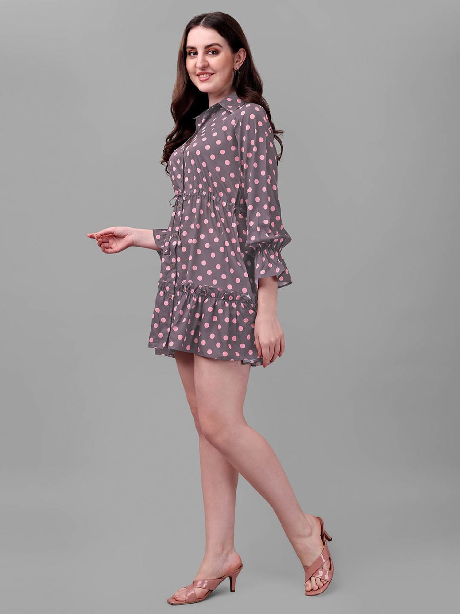 MASAKALI.CO Grey & Pink Polka Dot Shirt Dress