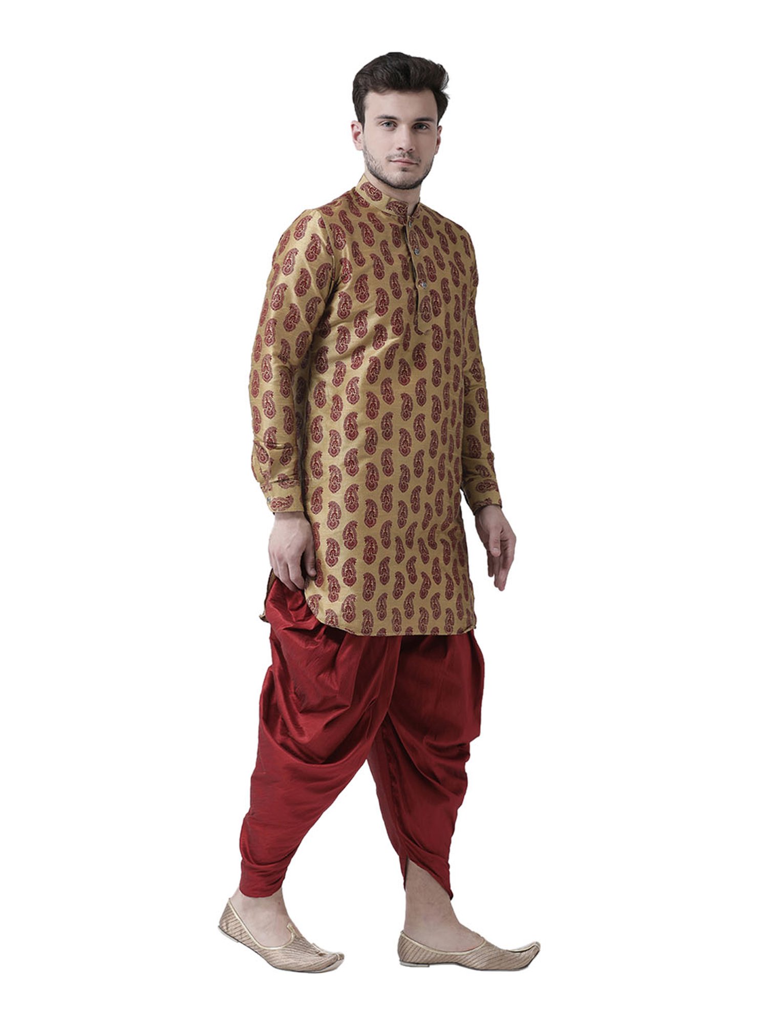 Deyann Brown & Red Full Sleeves Kurta Set