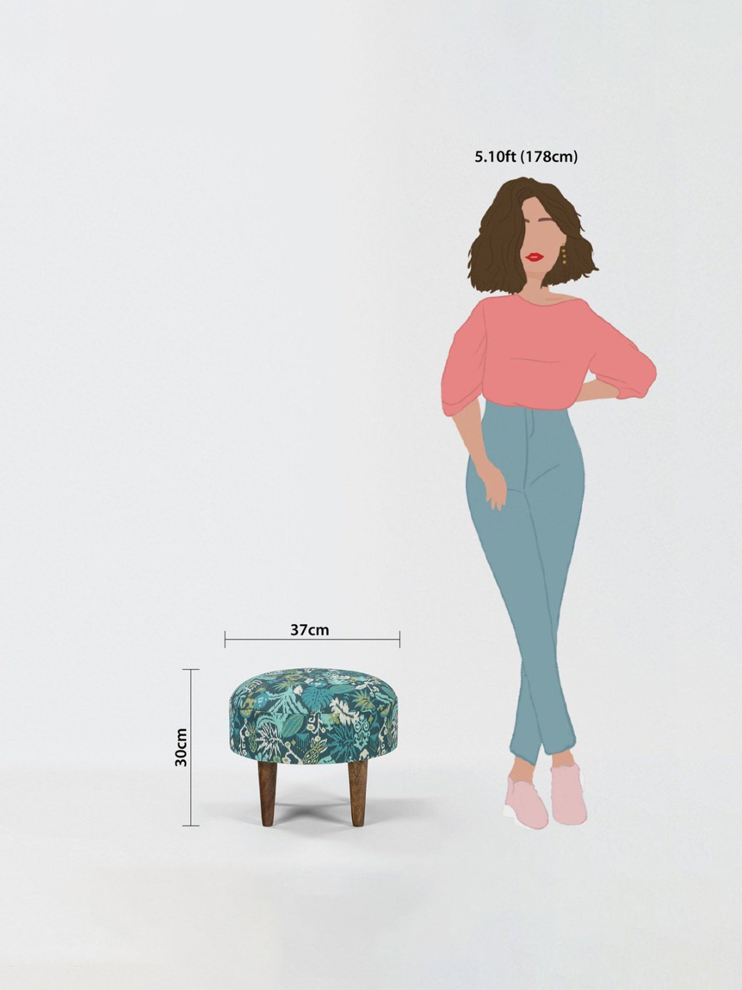 Chumbak Begum Tropical Ikat Green Wood Foot Rest Ottoman