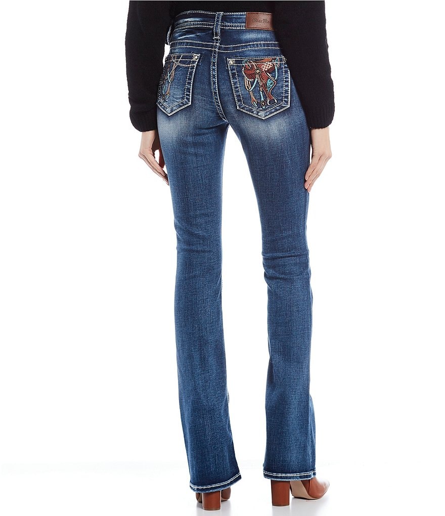 Miss Me Embroidered Saddle Pocket Bootcut Jeans