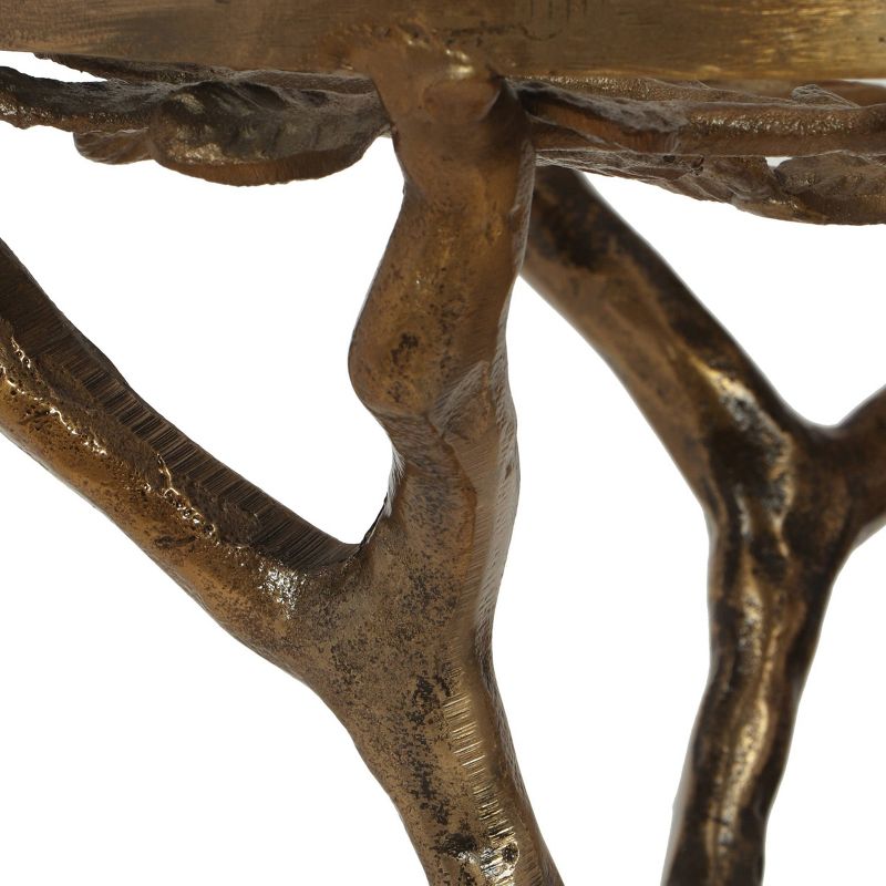 Broadwater Boho Glam Handcrafted Aluminum Floral Accent Table with Glass Top Raw Brass - Christopher Knight Home