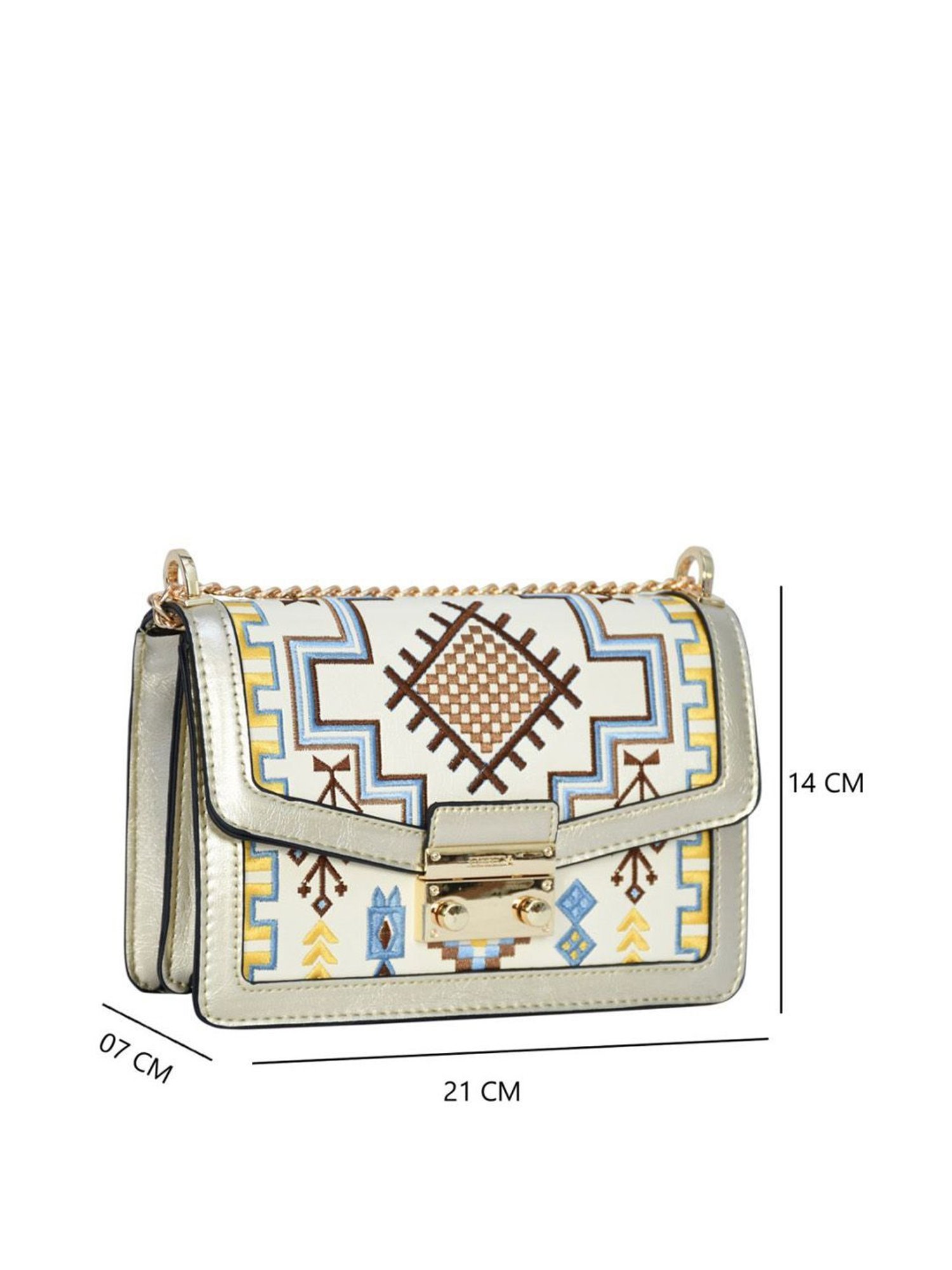 Esbeda Golden PU Embroidered Sling Handbag