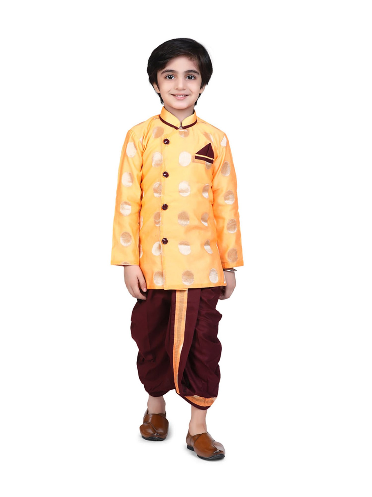 BownBee Kids Orange & Brown Printed  Kurta with Dhoti