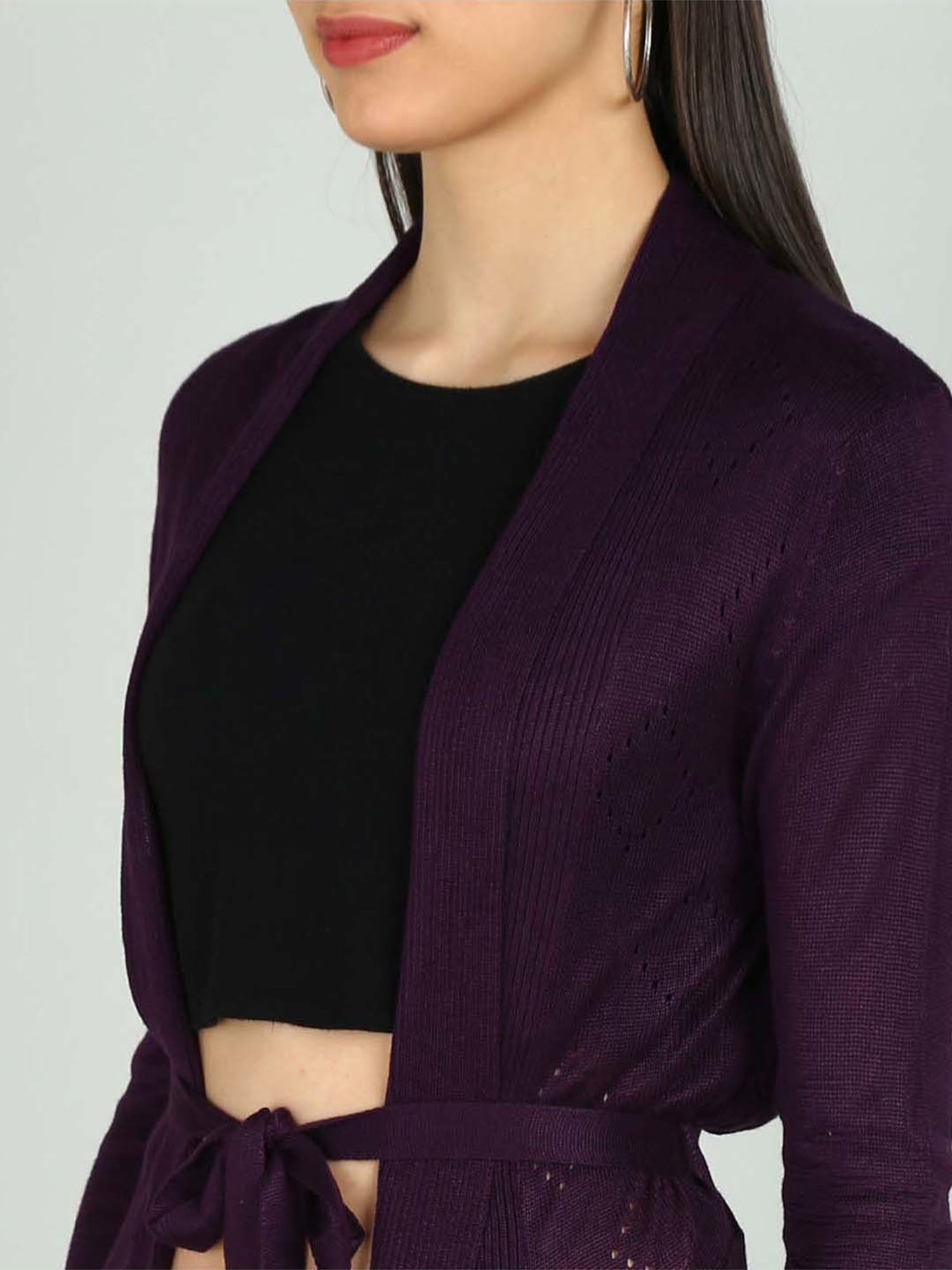 NEUDIS Purple Self Pattern Long Shrug