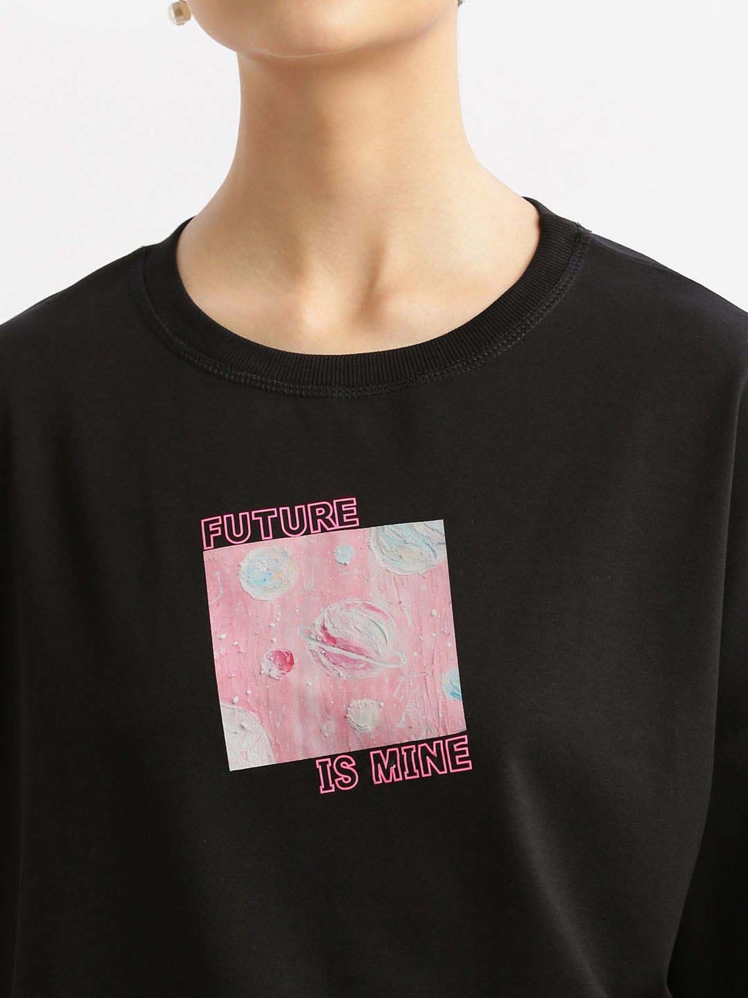 SHOWOFF Black Cotton Printed T-Shirt