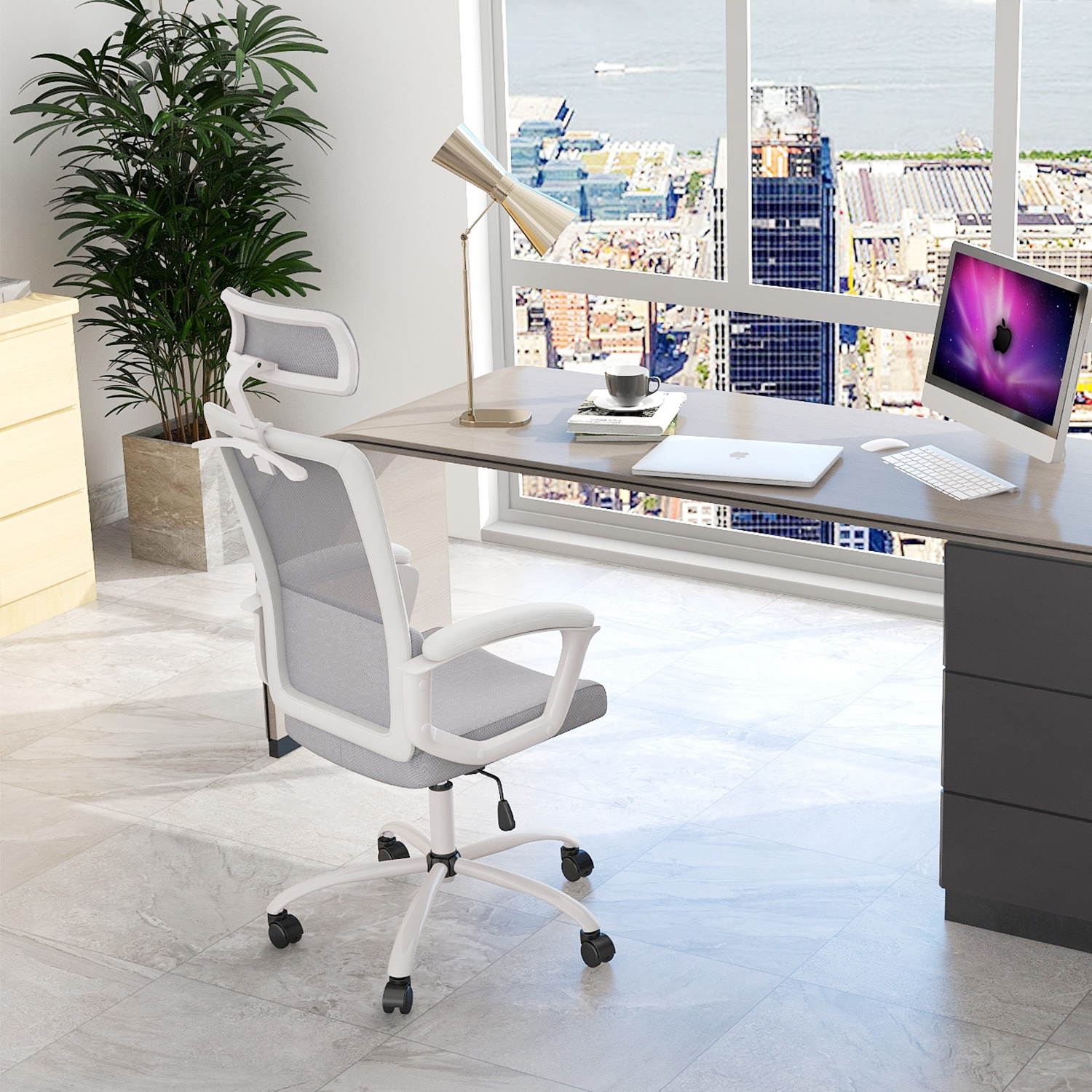 Milemont Office Chair, High Back Ergonomic Mesh Desk Office Chair with Padding Armrest and Adjustable Headrest -Gray