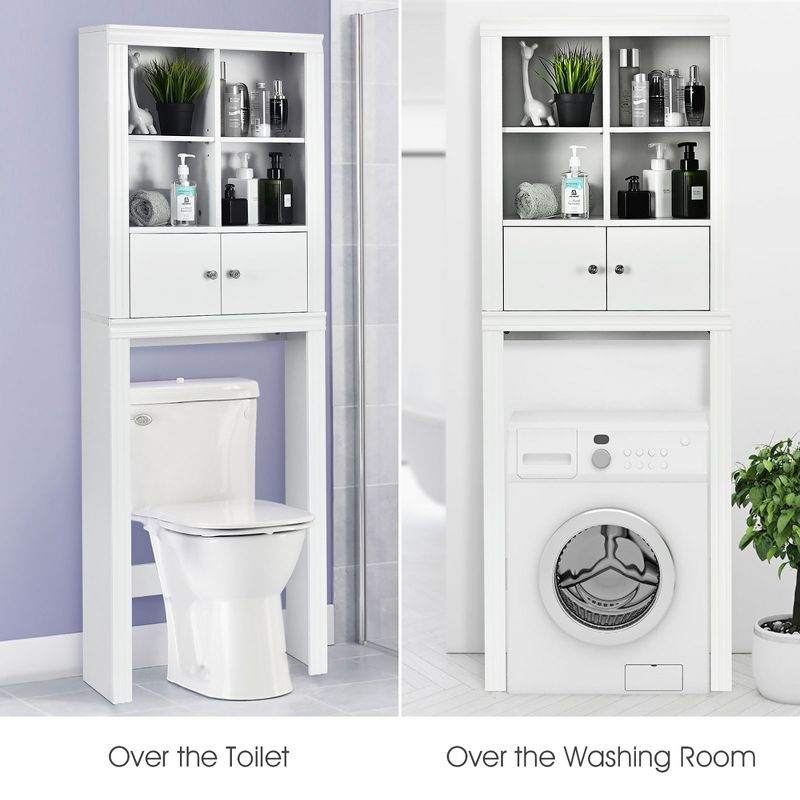 Costway Over the Toilet Storage Rack Bathroom Space Saver w/ Adjustable Shelf & Cabinet