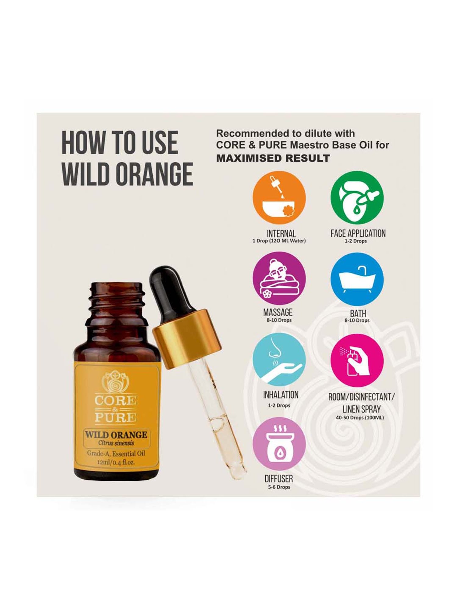 CORE & PURE Wild Orange Essential Oil - 12 ml