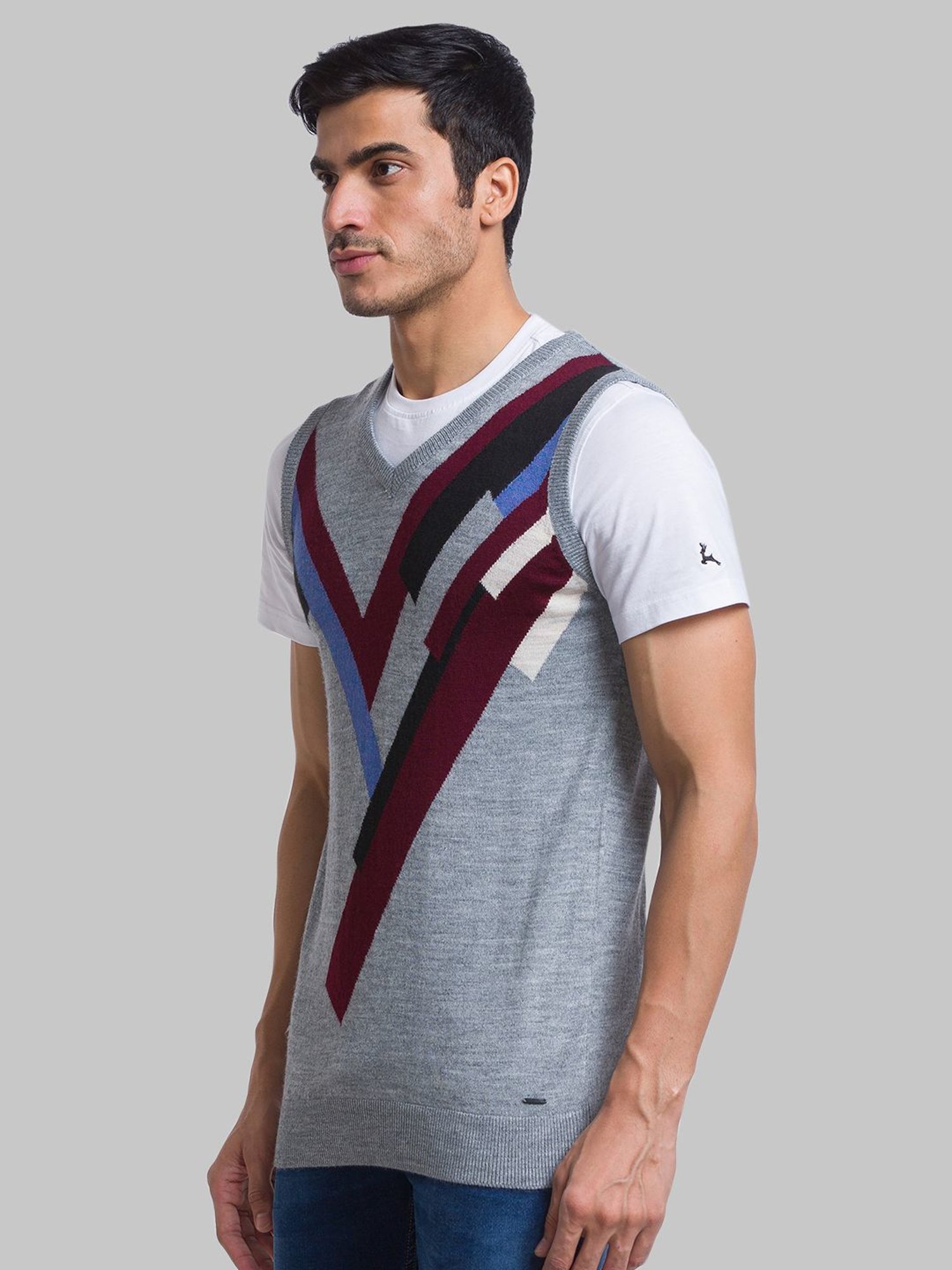 Parx Grey Regular Fit Printed Sweater