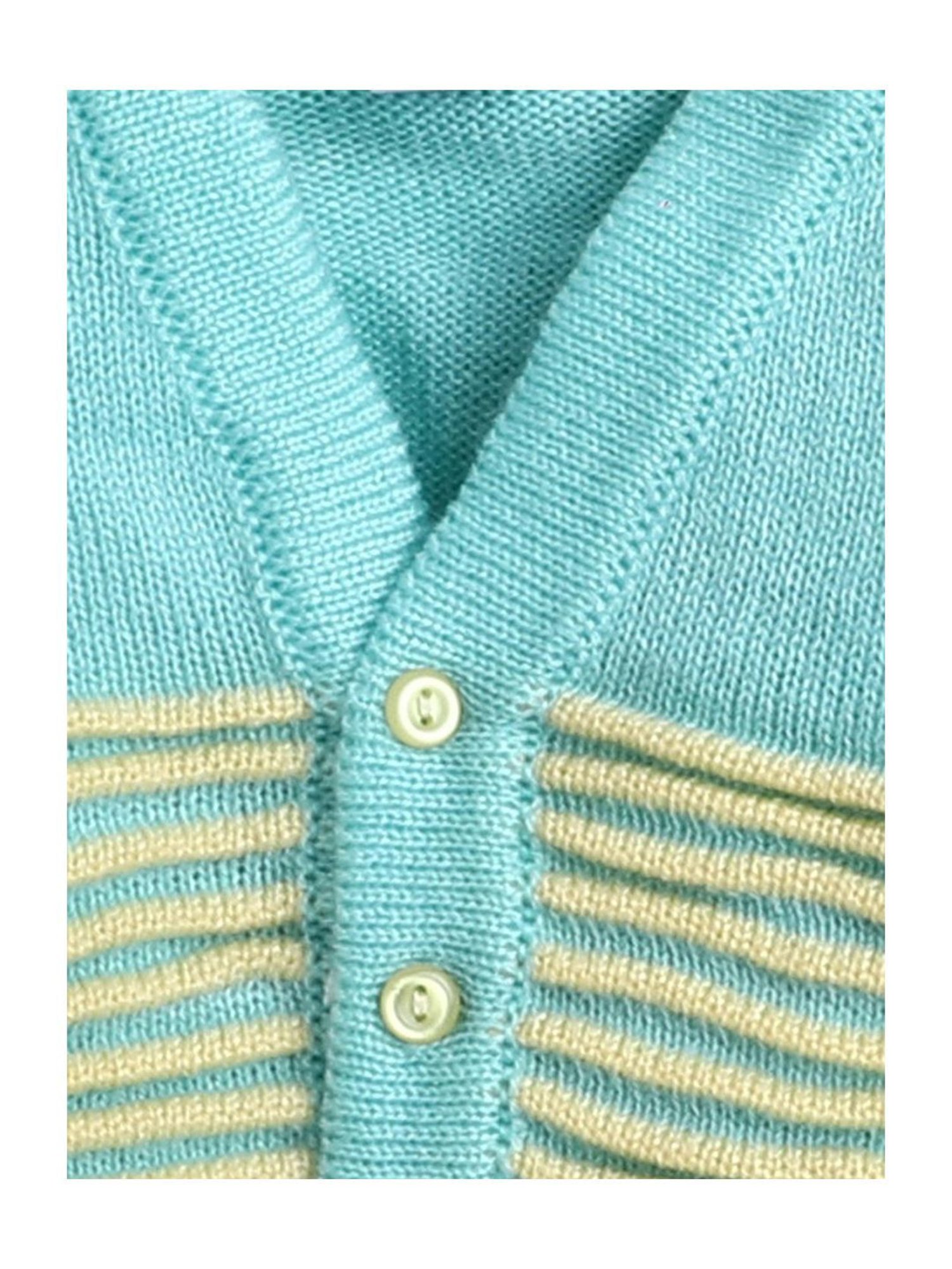 Little Angels Kids Green & Yellow Striped Full Sleeves Sweater Set