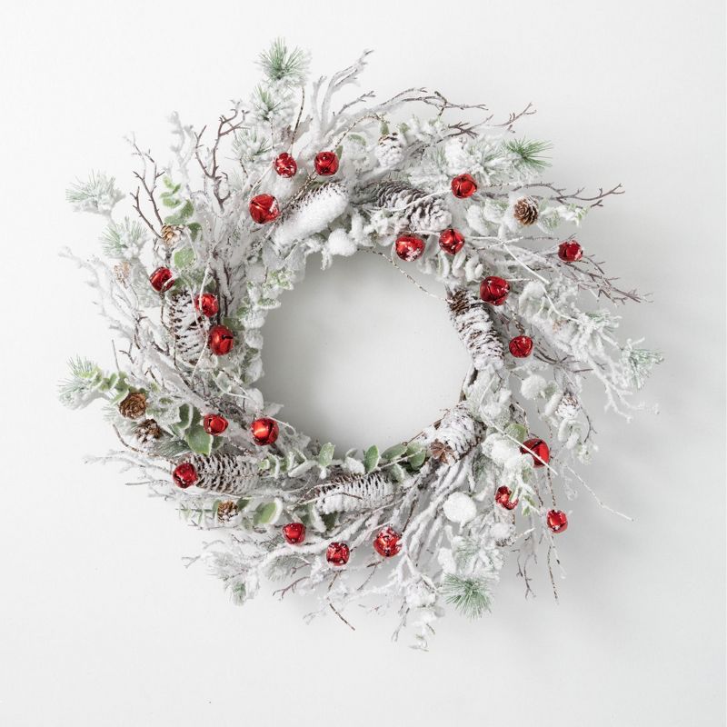 Sullivans Flocked Pine & Bell Artificial Wreath 24"H Green