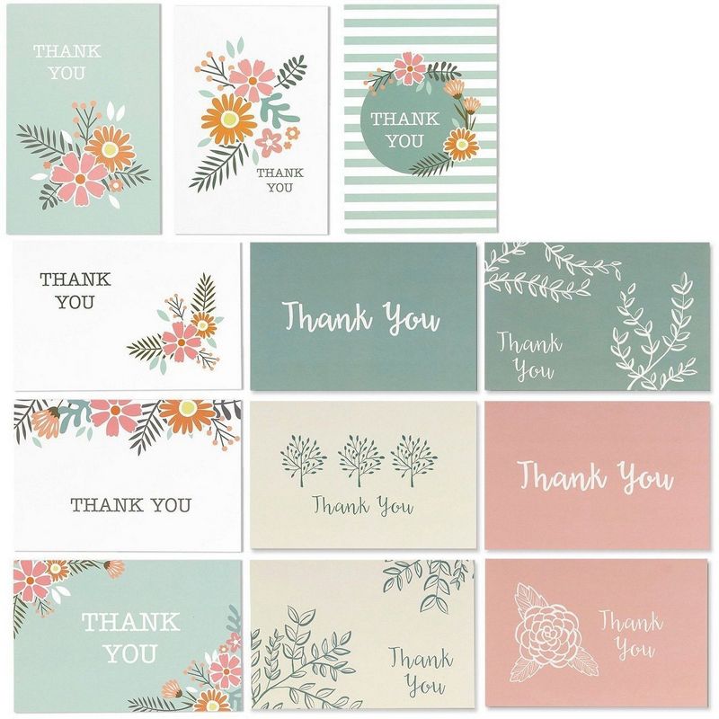 96-Pack Floral Design Thank You Note Cards Bulk Box Set with Envelope Included