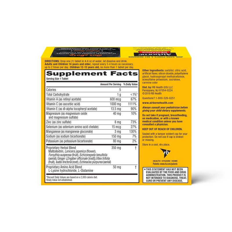 Airborne Very Berry Effervescent Tablets, 1000mg of Vitamin C - Immune Support Supplement 30 ea