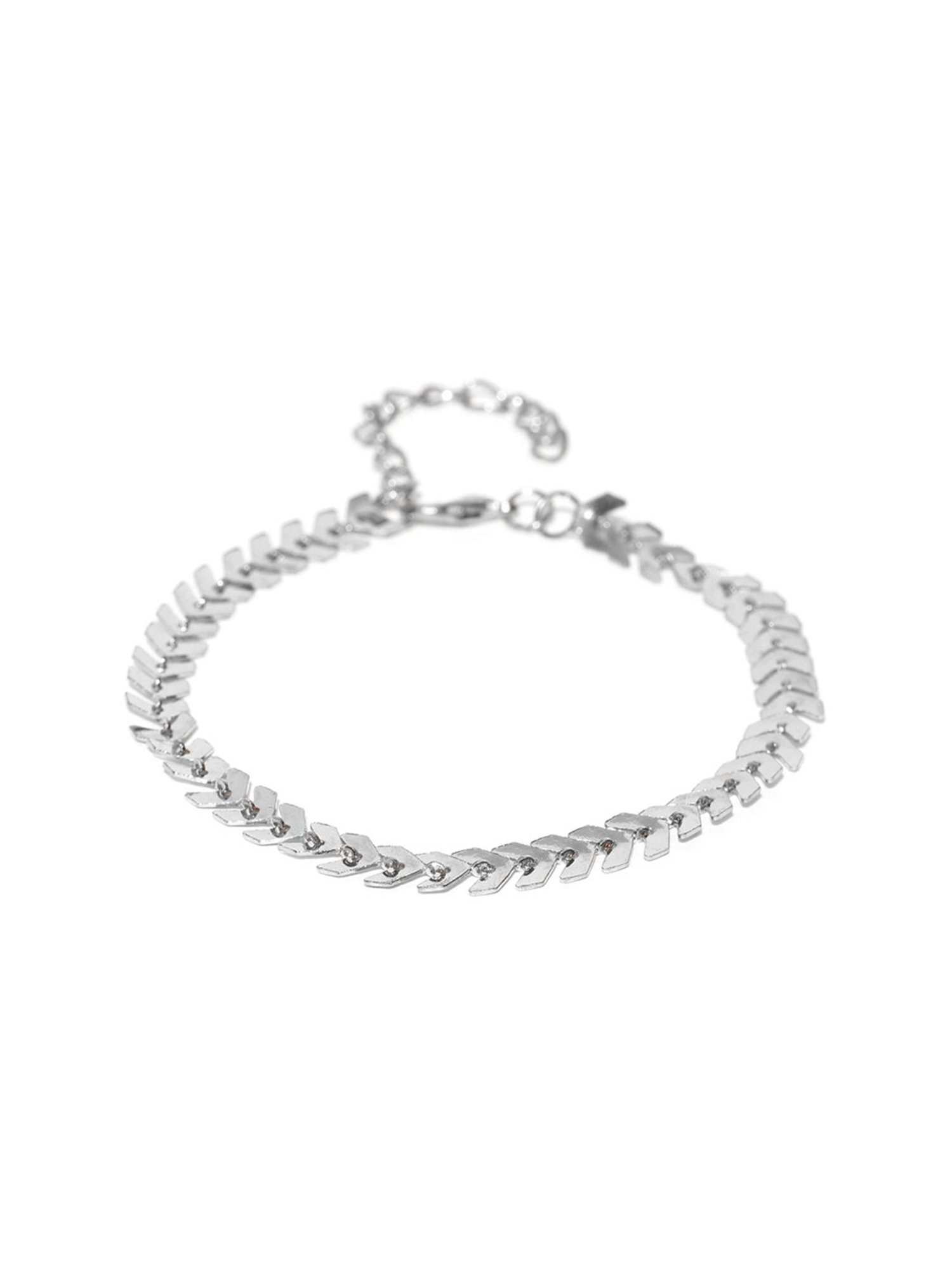OOMPH Silver-Tone Delicate Leaf Chain Fashion Stylish Latest Anklet for Women