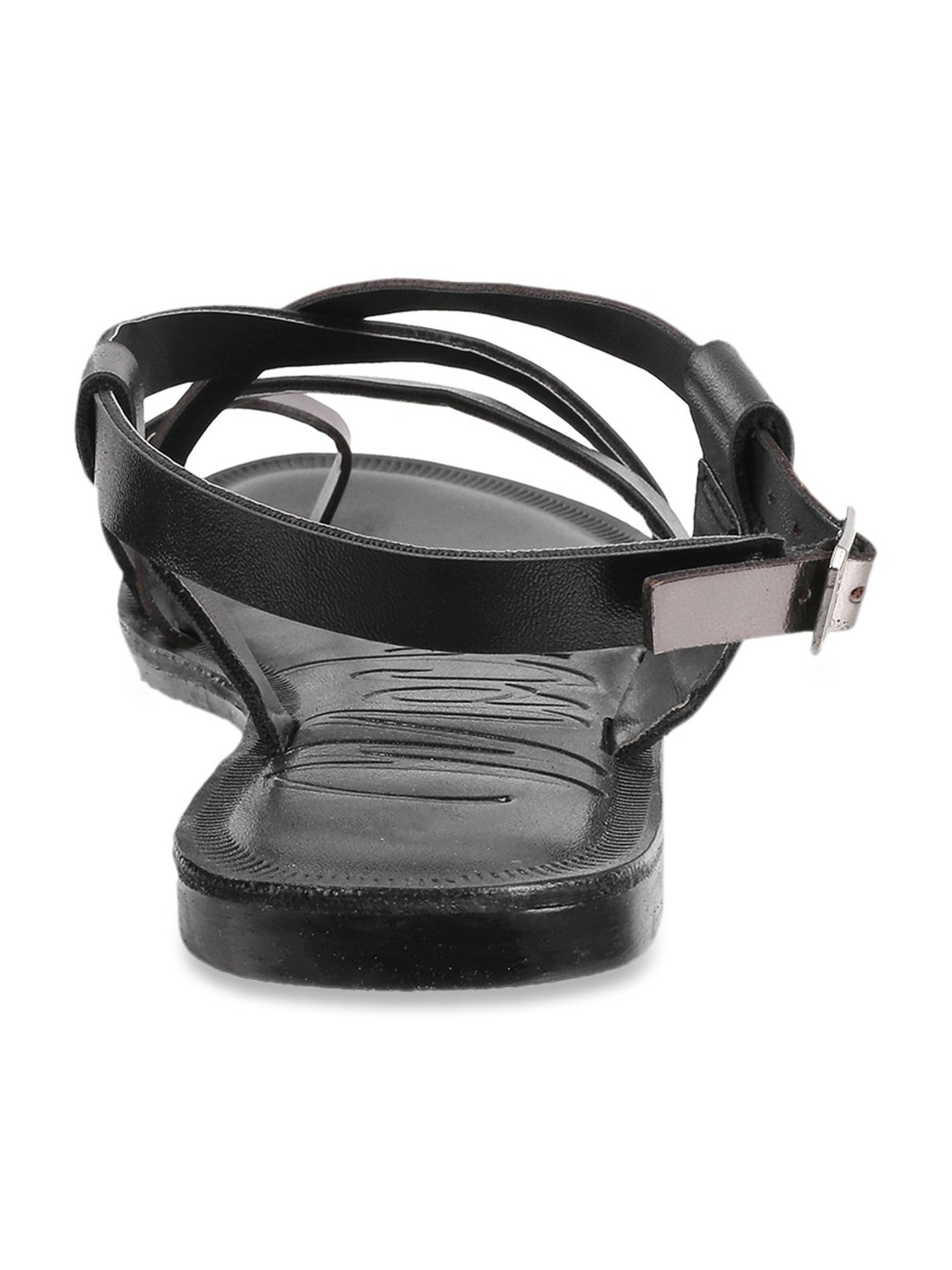 Mochi Women's Black & Gun Metal Toe Ring Sandals