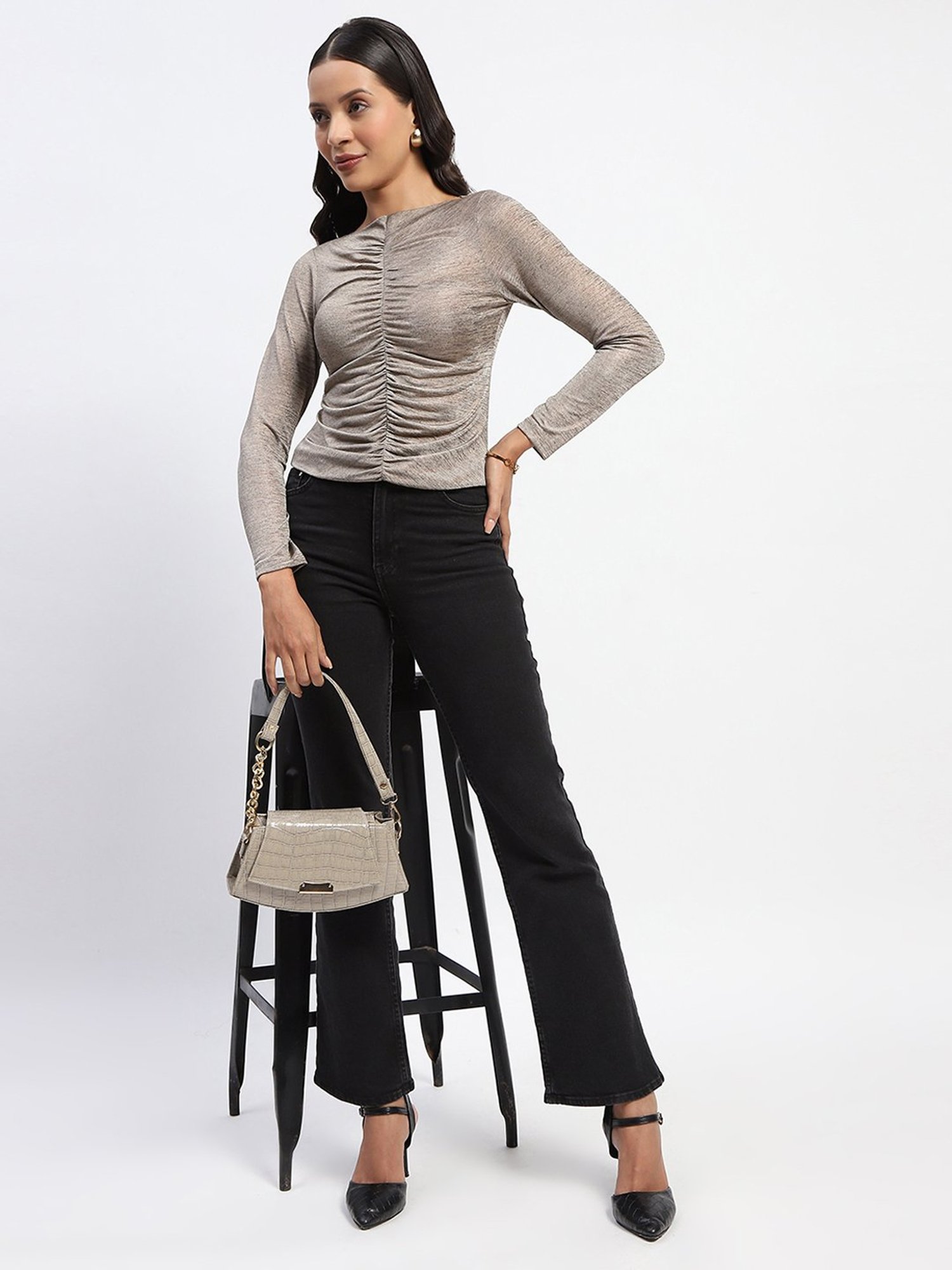 MADAME Grey Slim Fit Top