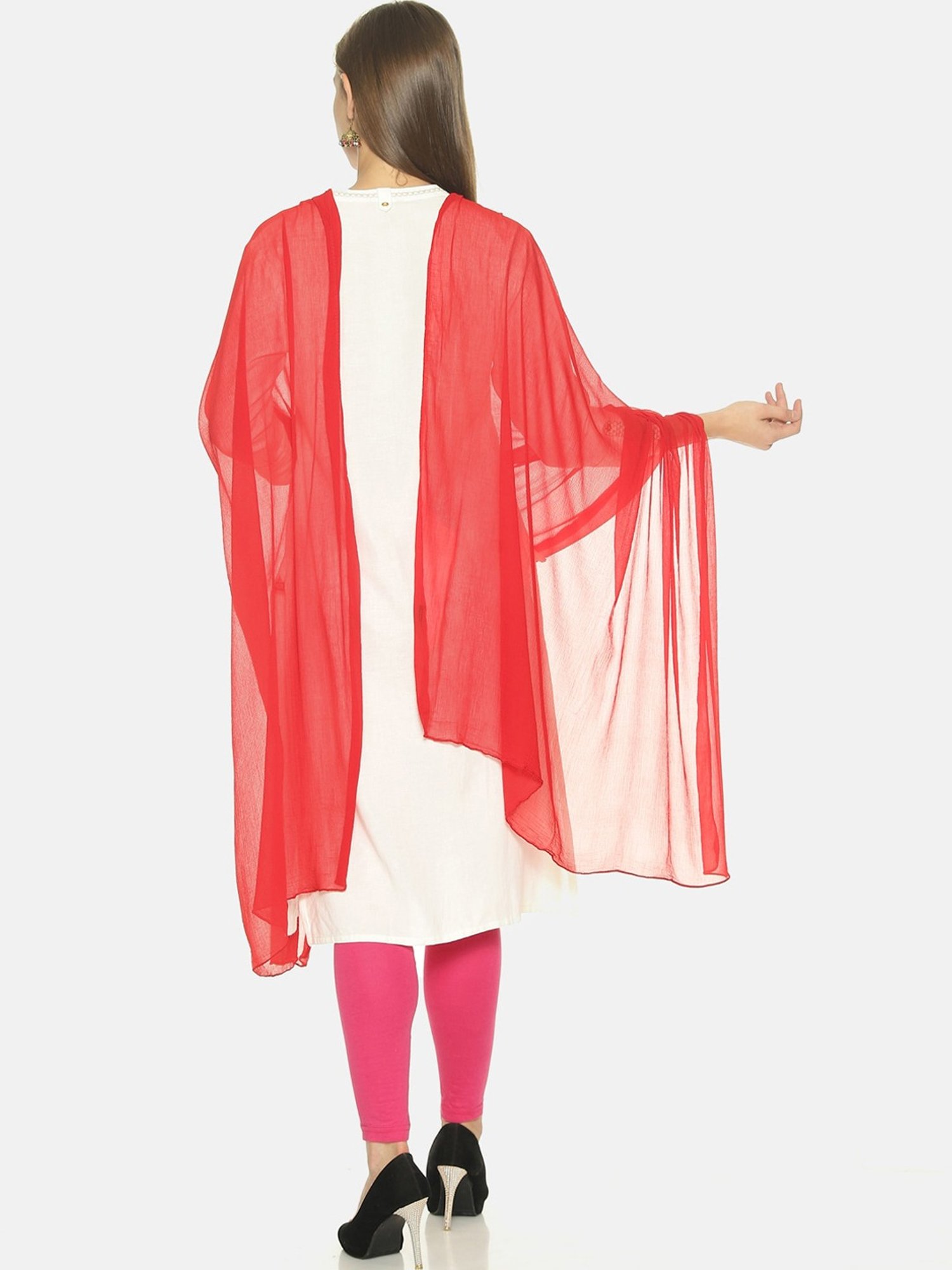 TWIN BIRDS Black & Red Plain Dupatta - Pack Of 2