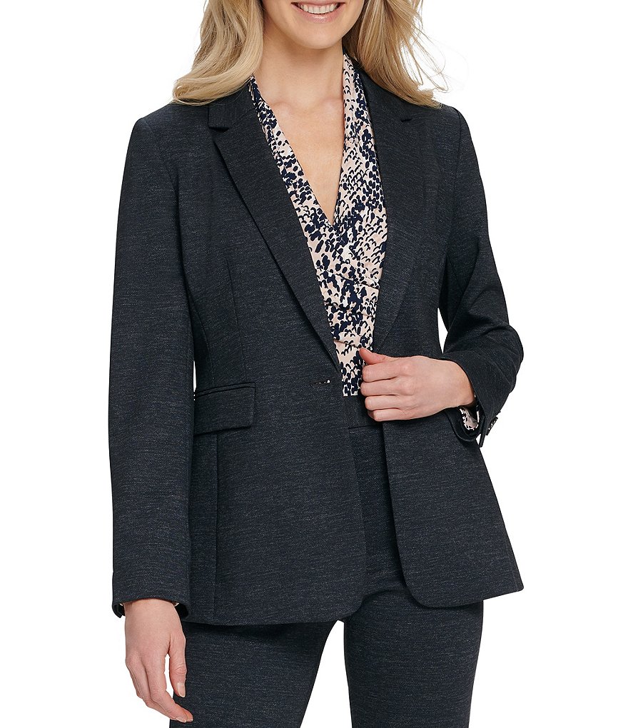 Kasper Snap Front One Button Notch Crepe Jacket