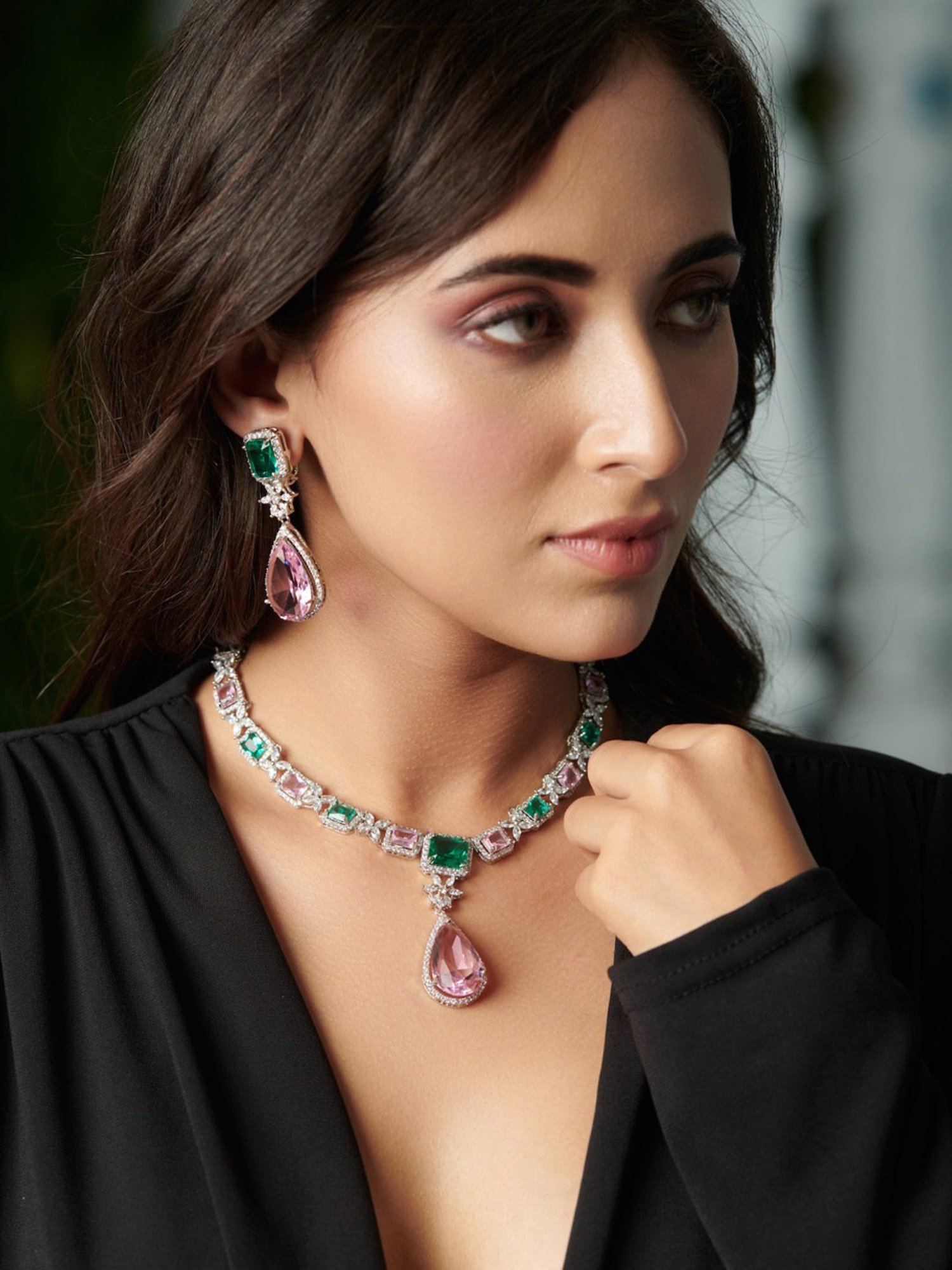 Curio Cottage Shades of Pastel Diamante Cubic Zirconia Necklace Set