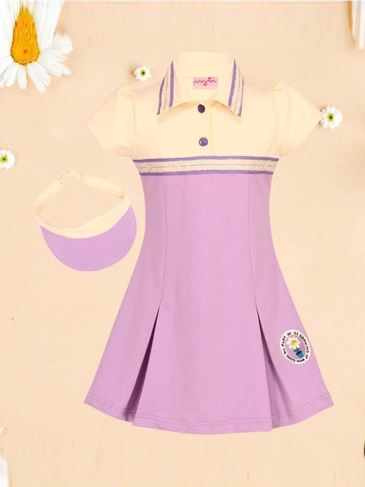 Cutecumber Kids Cream & Purple Color Block Dress