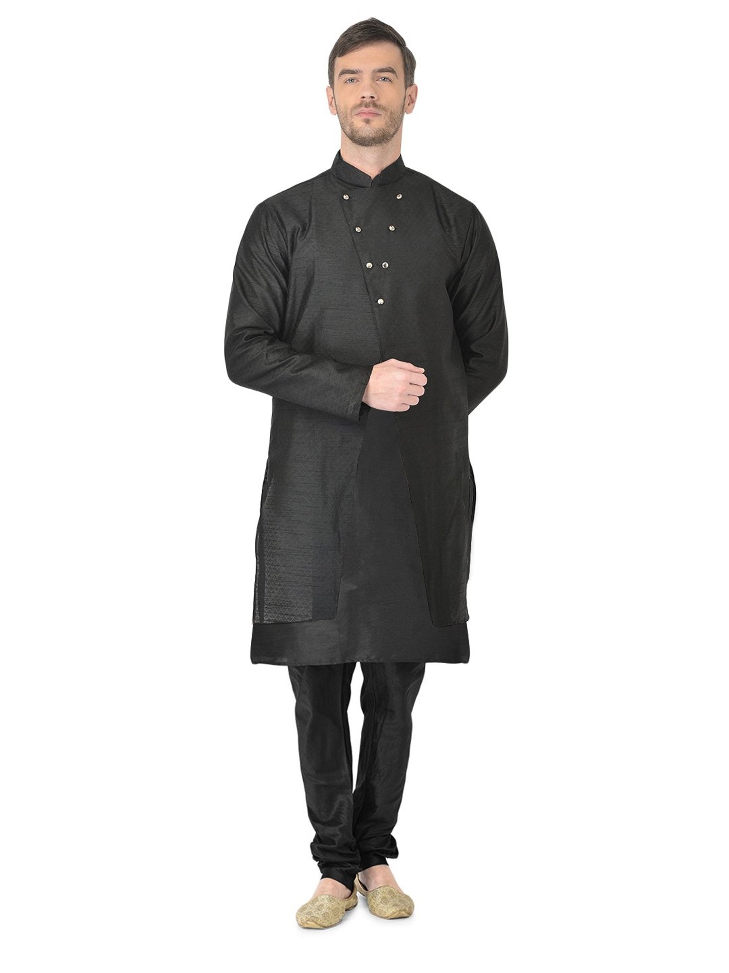 SG RAJASAHAB Black Regular Fit Printed Kurta Set