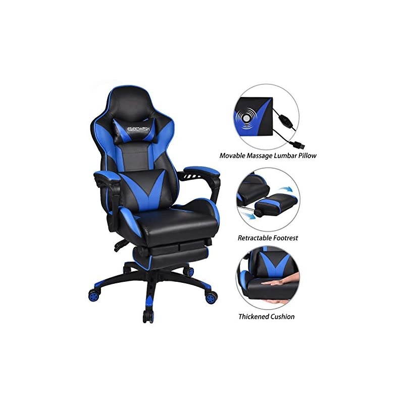 Ergonomic Swivel Video Game Chairs High-Back Office Chair w/PU Leather and Adjustable Armrests Blue