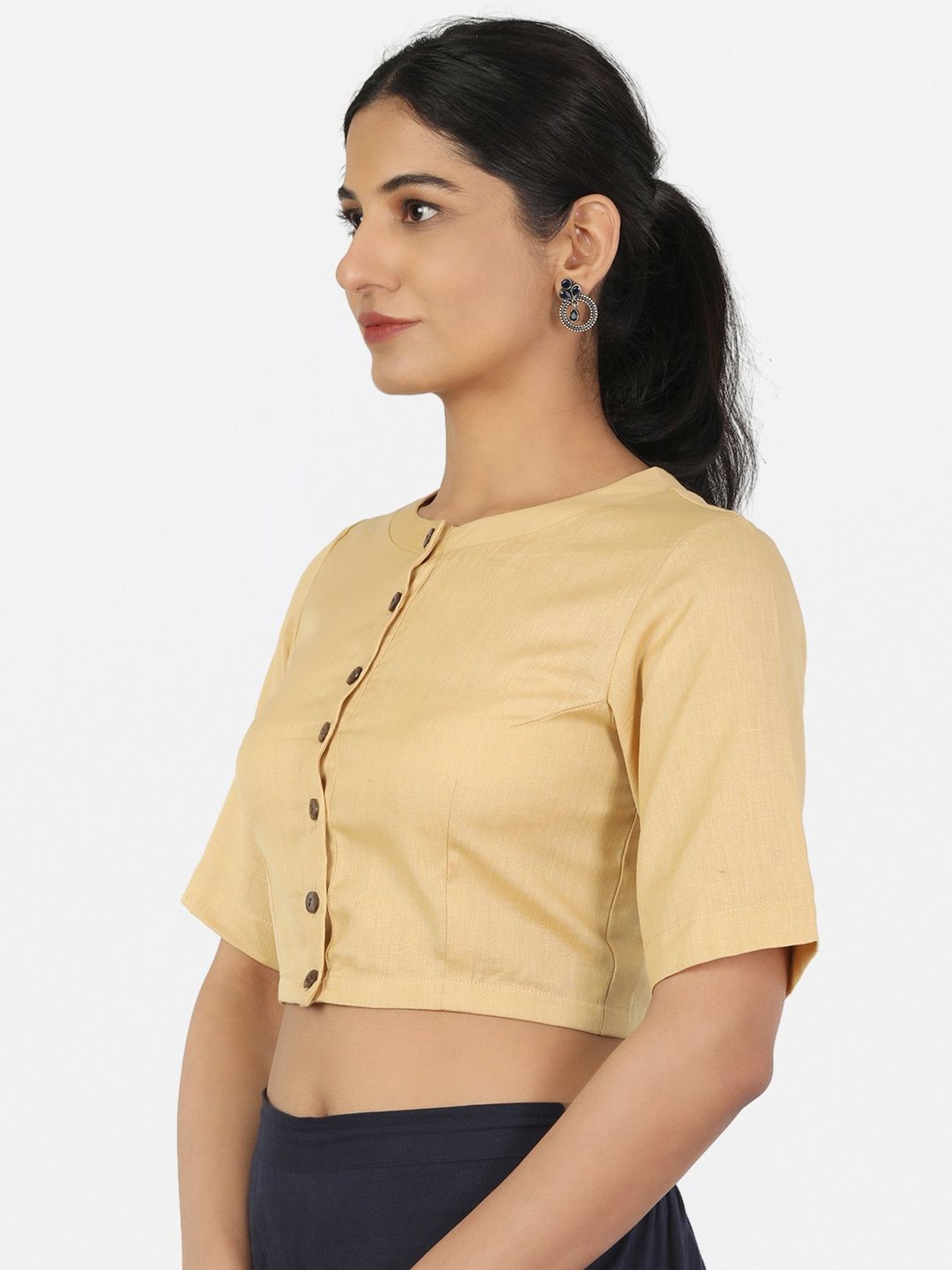 Llajja Beige Cotton Readymade Blouse