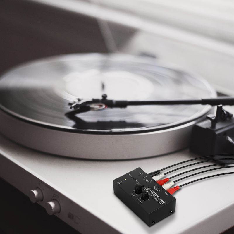 Phono Turntable Preamp-Mini Audio Stereo Phonograph,Separate DC 12V Power Adapter, RCA Input, RCA Output & Low Noise preamp,Portable, Independent Knob Control Operation -Depusheng PP500, Black