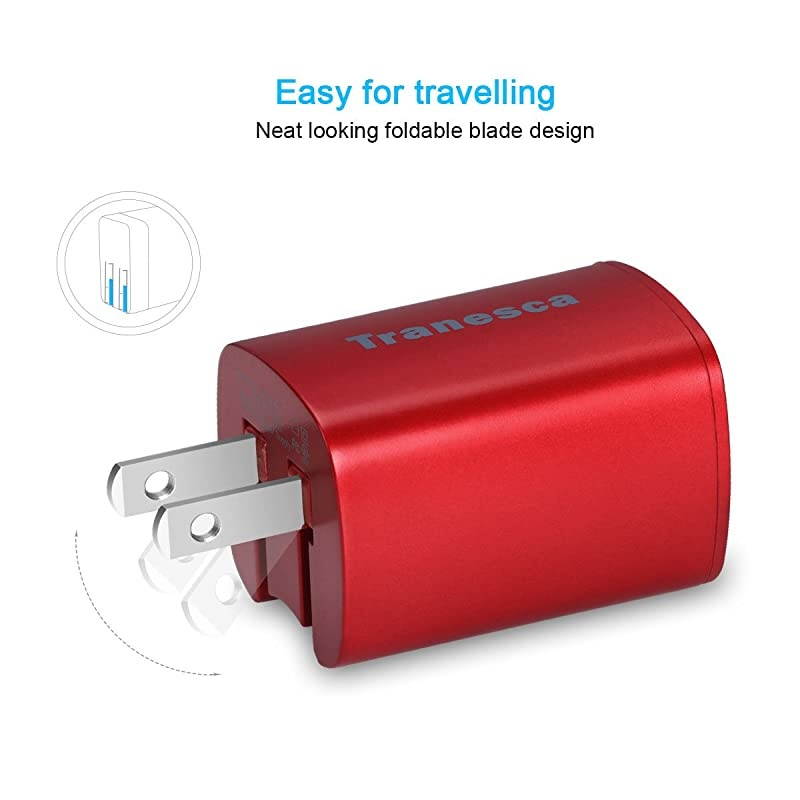 Dual USB Wall Charger and 6ft Charging Cable Red