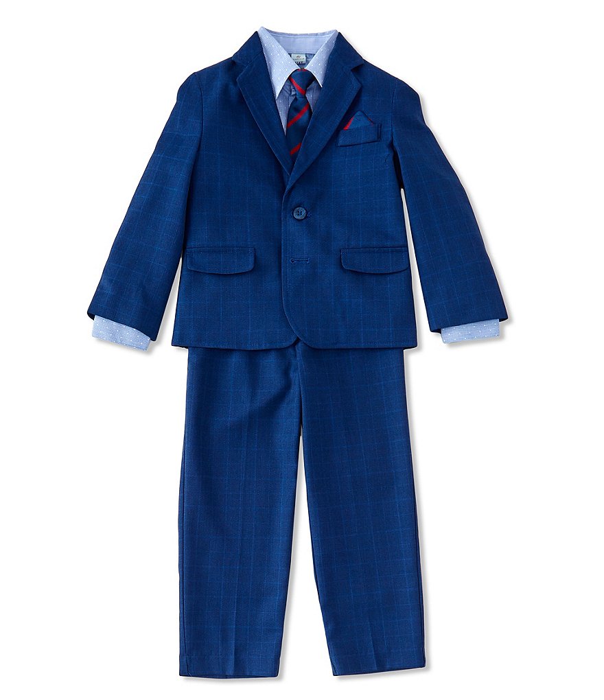 Class Club Little Boys 2T-7 Sharkskin Windowpane Jacket, Long-Sleeve Dobby Shirt, & Pant Suit Set