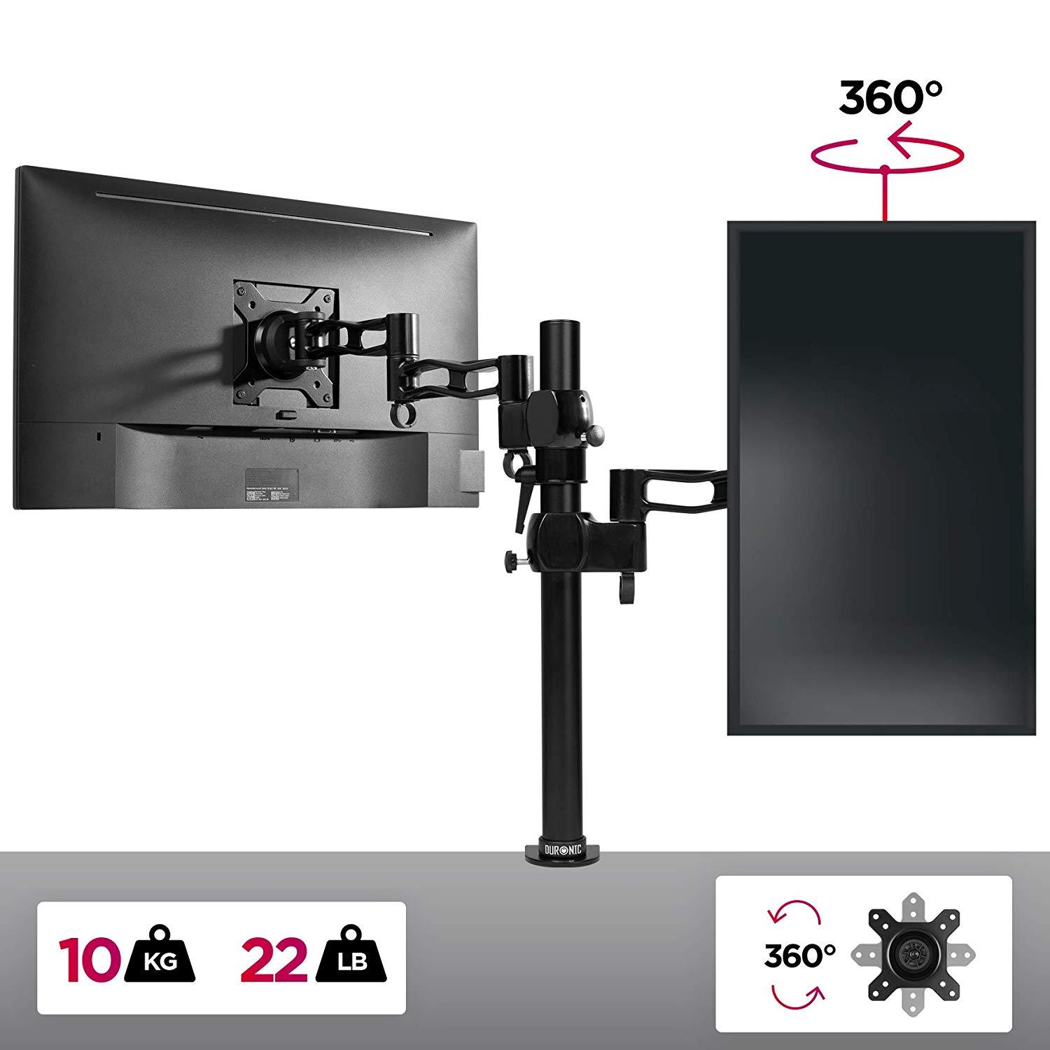 Duronic DM351X3 Single LCD LED Desk Mount Arm Monitor Stand Bracket with Tilt & Swivel (Tilt &plusmn;15&deg;|Swivel 180&deg;|Rotate 360&deg;)