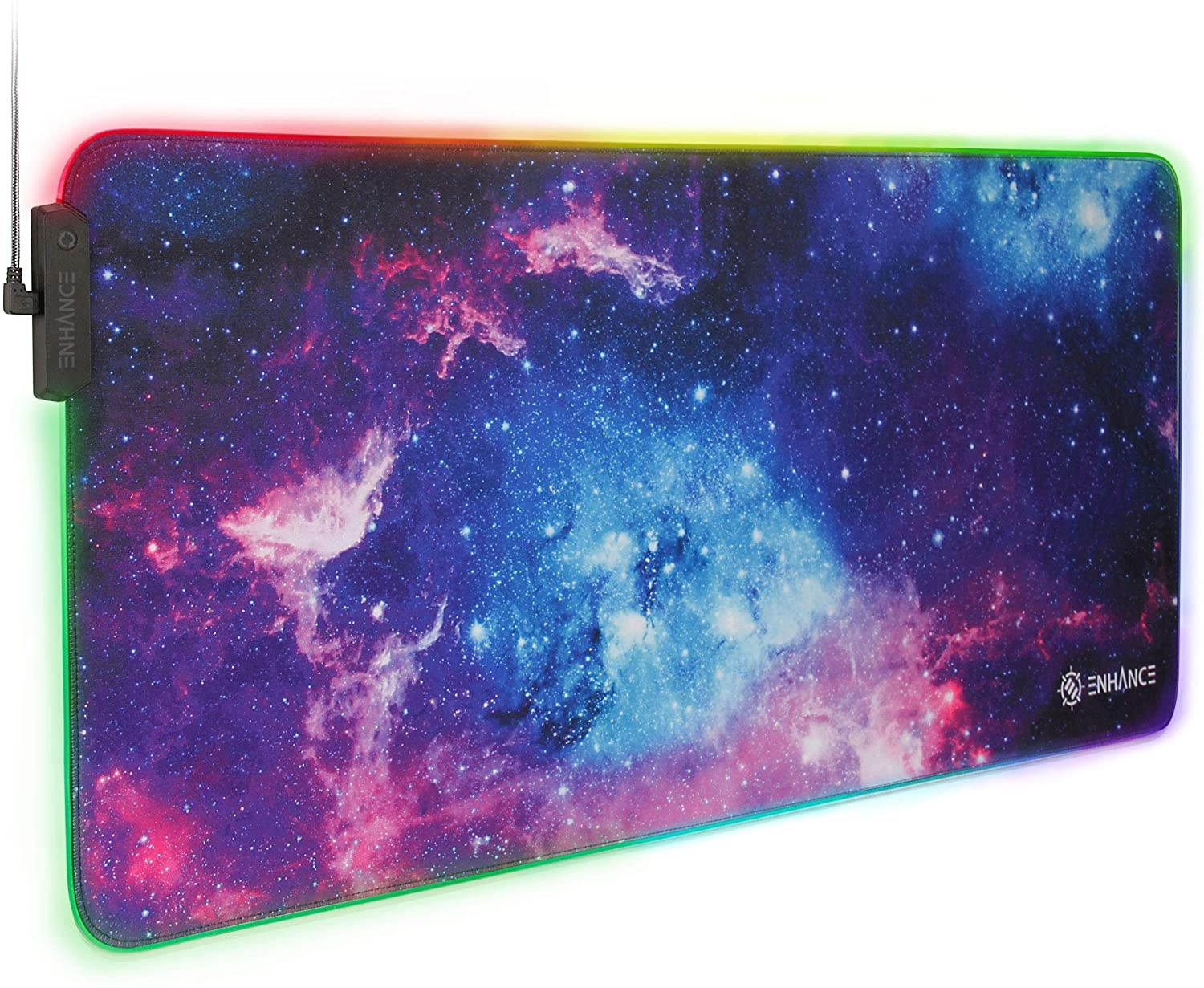 ENHANCE Extra Large LED Gaming Mouse Pad - Soft XXL Desk Mat with 7 RGB Colors, 3 Color Modes, Smart Control, Water Resistant High Speed Tracking Surface - (Galaxy) - Extended Pad - 32 x 14 inches