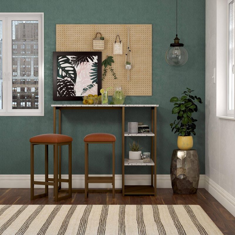 3pc Nora Counter Height Dining Set with Faux Terrazzo Top White/Brass - Novogratz