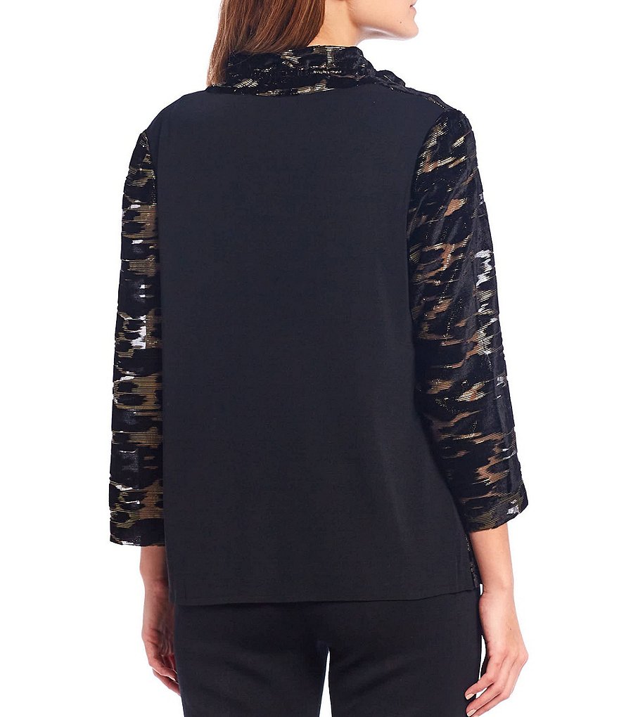 Ming Wang Sheered Stand Collar Animal Print Velvet Jacket
