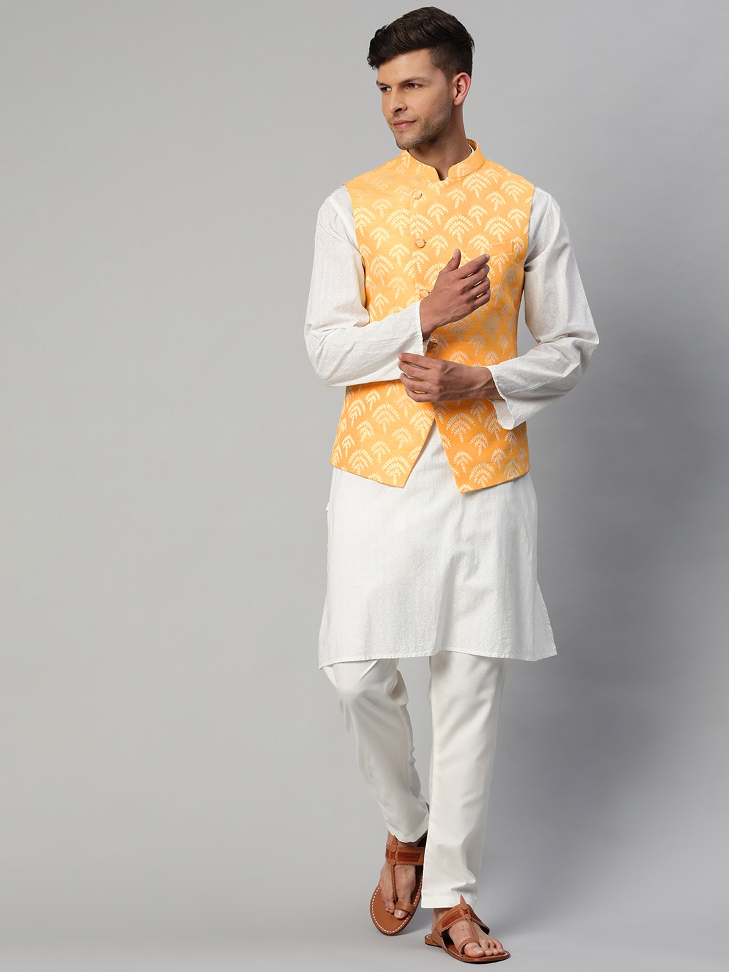 VASTRAMAY Teal Green Regular Fit Printed Nehru Jacket