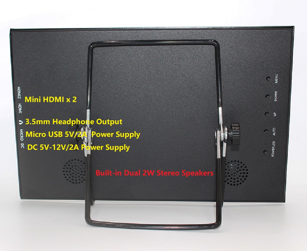 11.6" 1920x1080 60Hz Full HD Portable Lightweight 1080p IPS LED LCD Monitor with Mini HDMI x 2 / 3.5mm Headphone / Micro USB Ports, 5V 2A USB / DC Power Supply, Dual Built-in Speaker.