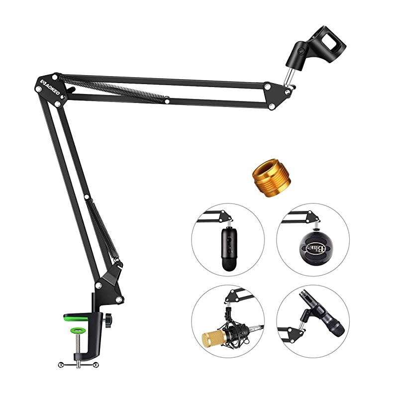 AK-35 Microphone Stand Desk Adjustable Compact Microphone Suspension Boom Scissor Arm Stand For Blue Yeti,Blue Snowball iCE, Professional Streaming, Voice-Over, Recording, Games