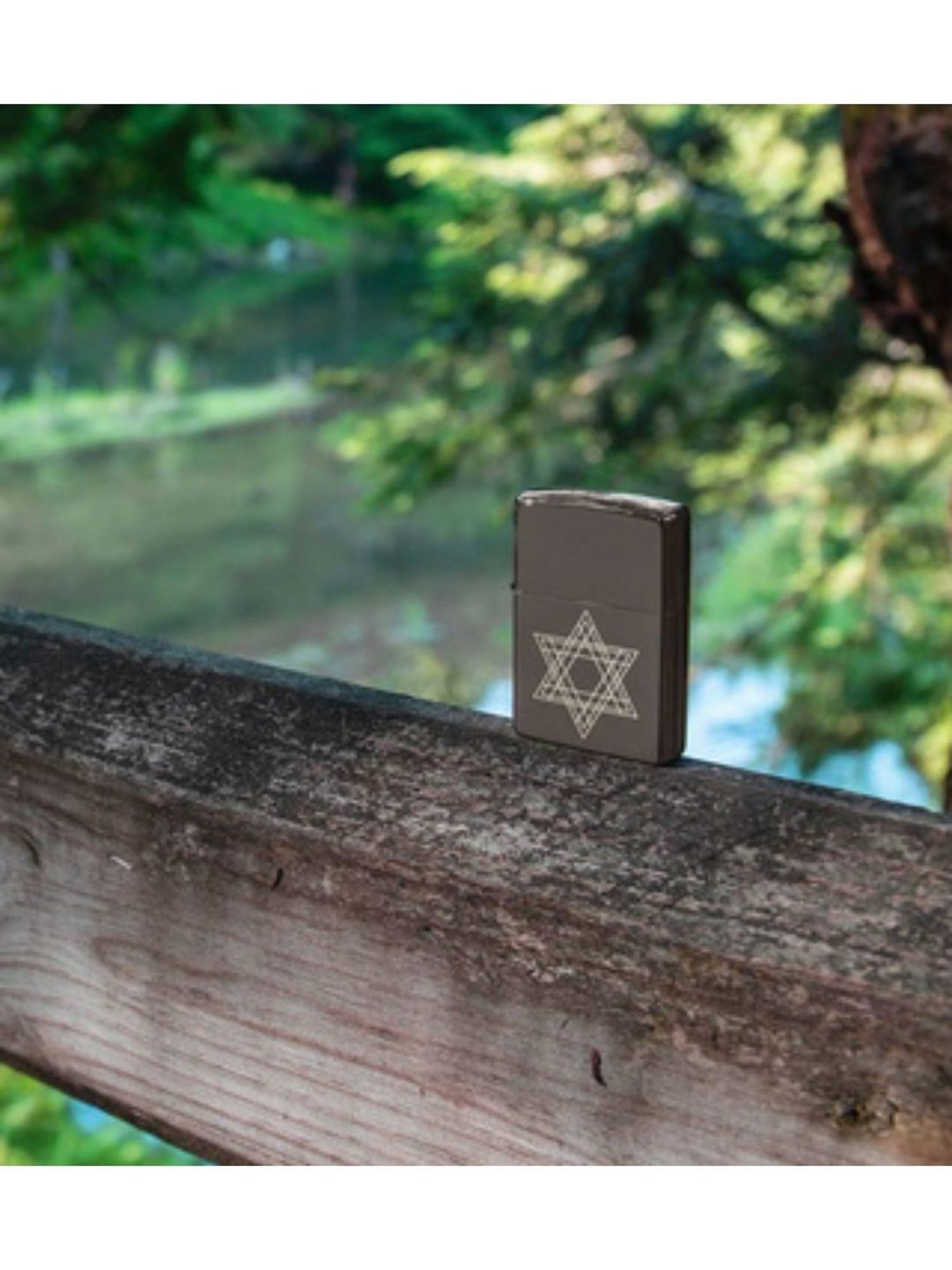 Zippo Charcol Grey Star of David Design Brass Pocket Lighter