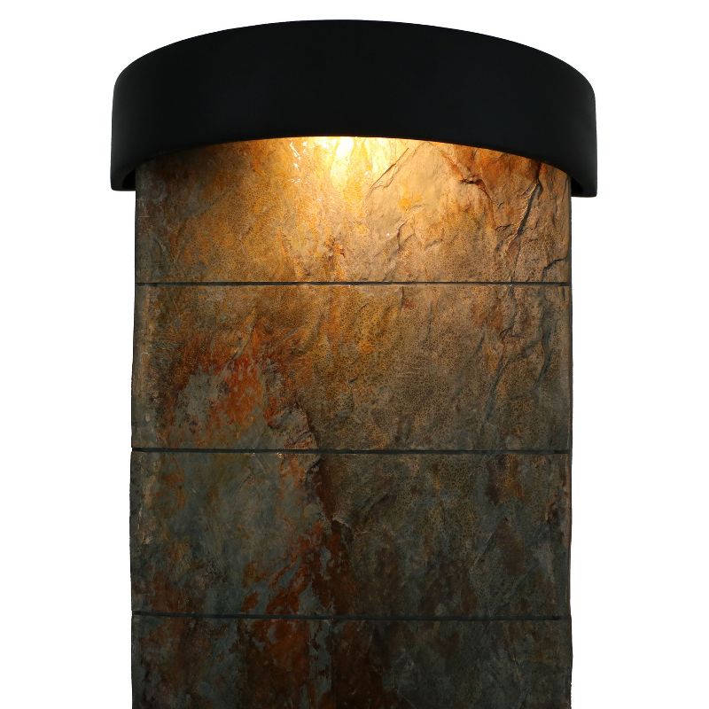 Sunnydaze Indoor Home Office Slate Facade Wall or Tabletop Water Fountain Feature with LED Light - 25" - Black