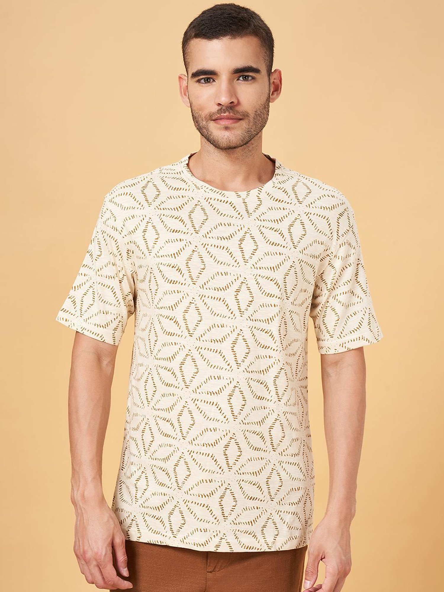 7 Alt by Pantaloons Off White Cotton Relaxed Fit Printed T-Shirt